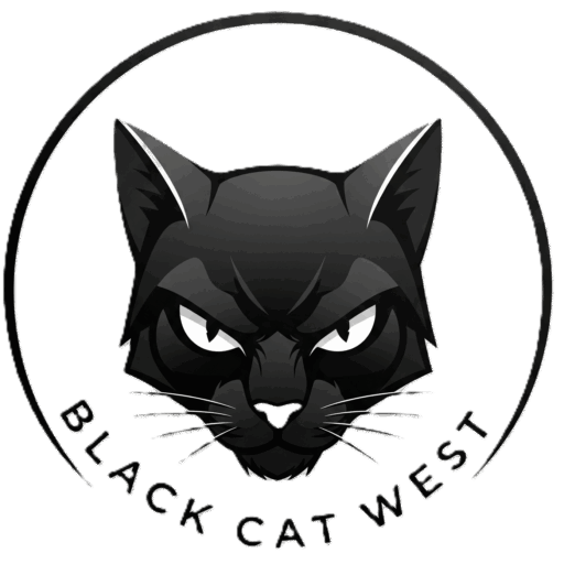 Cartoonish Black Cat serving as the company logo